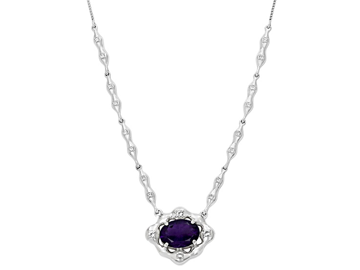African Amethyst and White Topaz Rhodium Over Sterling Silver Necklace 13.0ctw