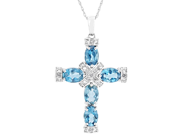 London Blue Topaz Rhodium Over Sterling Silver Pendant with Chain 4.70ctw