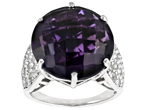 Purple African Amethyst Rhodium Over Sterling Silver Ring 12.93ctw