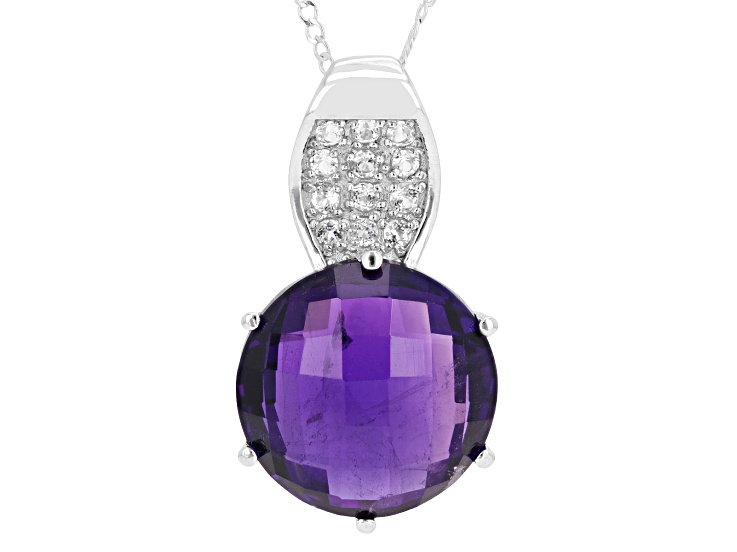 African Amethyst Rhodium Over Sterling Silver Pendant with Chain 11.94ctw