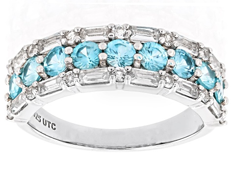 Blue Zircon Rhodium Over Sterling Silver Band Ring 2.14ctw