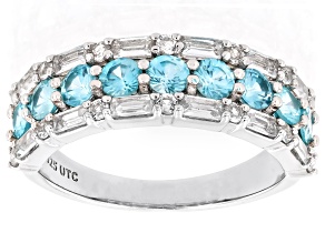 Blue Zircon Rhodium Over Sterling Silver Band Ring 2.14ctw