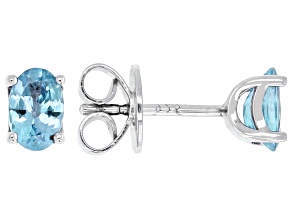 Blue Zircon Rhodium Over Sterling Silver Stud Earrings 1.25ctw