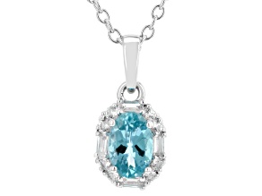 Blue Zircon Rhodium Over Sterling Silver Pendant with Chain 0.90ctw