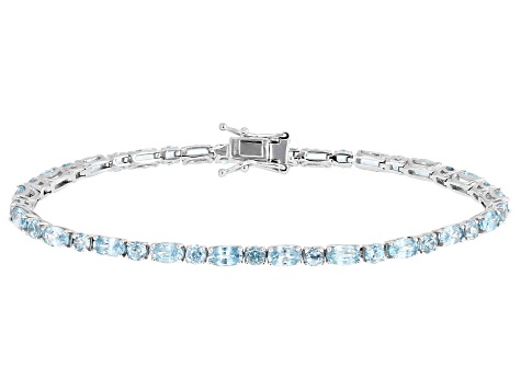 Blue Zircon Rhodium Over Sterling Silver Tennis Bracelet 10.00ctw