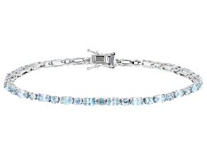 Blue Zircon Rhodium Over Sterling Silver Tennis Bracelet 10.00ctw