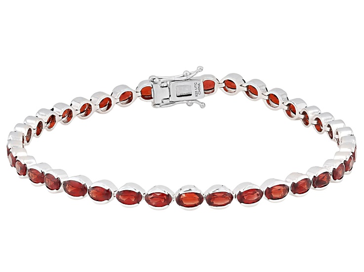 Red Garnet Rhodium Over Sterling Silver Tennis Bracelet 9.25ctw