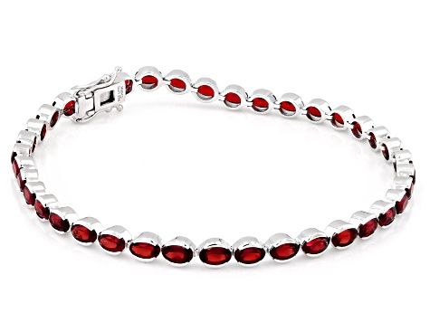 Red Garnet Rhodium Over Sterling Silver Tennis Bracelet 9.25ctw
