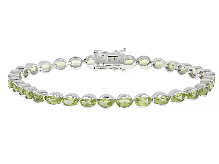 Green Peridot Rhodium Over Sterling Silver Tennis Bracelet 8.00ctw