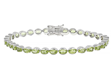 Green Peridot Rhodium Over Sterling Silver Tennis Bracelet 8.00ctw