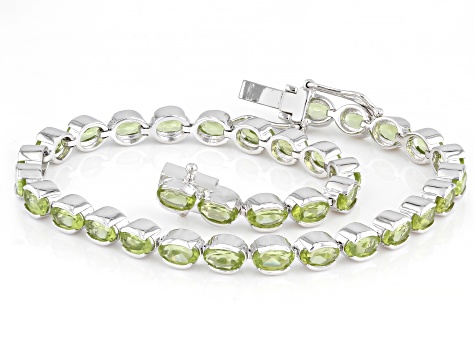 Green Peridot Rhodium Over Sterling Silver Tennis Bracelet 8.00ctw