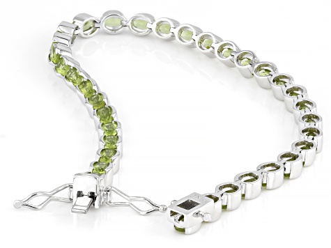 Green Peridot Rhodium Over Sterling Silver Tennis Bracelet 8.00ctw