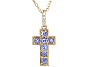 Blue Tanzanite 18k Gold Over Sterling Silver Cross Pendant with Chain 0.40ctw