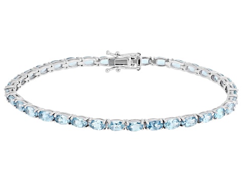 Blue Apatite Rhodium Over Sterling Silver Tennis Bracelet 8.25ctw