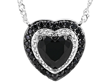 Black Spinel and Lab Created White Sapphire Rhodium Over Brass