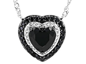 Black Spinel and Lab Created White Sapphire Rhodium Over Brass Necklace 2.60ctw