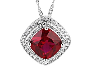 Lab Created Ruby Rhodium Plated Pendant With Chain 8.34ctw