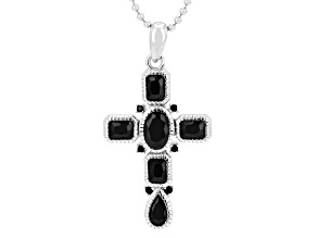 Black Spinel Rhodium Over Brass Pendant With Chain 1.68ctw
