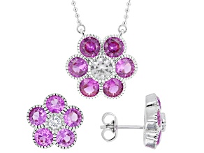 Lab Pink Sapphire Rhodium Over Brass Pendant with Chain and Stud Earrings Set 9.52ctw