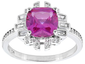 Lab Created Sapphire Rhodium Over Brass Ring 2.22ctw