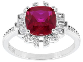 Lab Created Ruby Rhodium Plated Ring 2.20ctw
