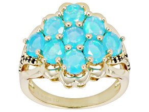 Blue Opal and Black Spinel 18k Yellow Gold Over Brass Ring 1.95ctw