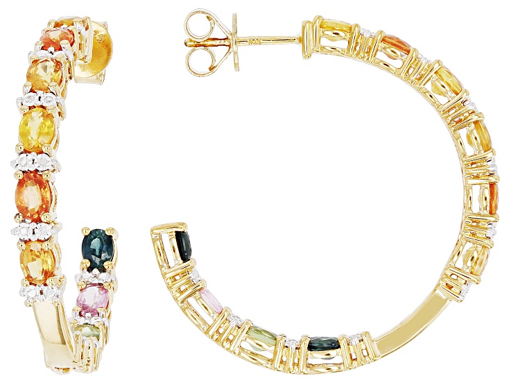 Multi-Sapphire 18k Gold Over Sterling Silver Inside-Out Hoop Earrings 3.88ctw