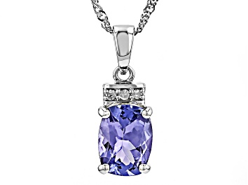 Picture of Blue Tanzanite With White Diamond Rhodium Over 10k White Gold Pendant With Chain 1.12ctw