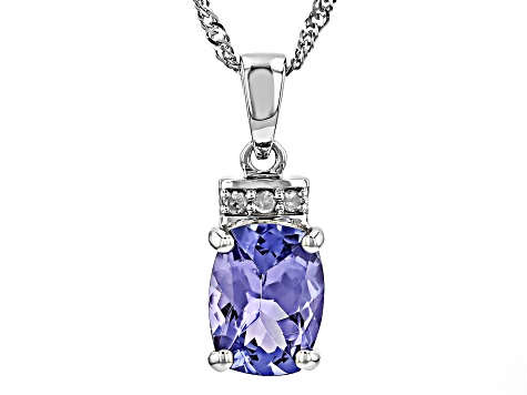 Blue Tanzanite With White Diamond Rhodium Over 10k White Gold Pendant With Chain 1.12ctw