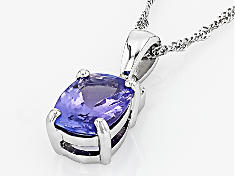 Blue Tanzanite With White Diamond Rhodium Over 10k White Gold Pendant With Chain 1.12ctw