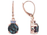 Blue Lab Created Alexandrite 10k Rose Gold Dangle Earrings 4.14ctw