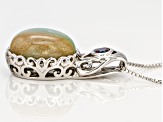Blue Indonesian Opal in Matrix Rhodium Over  Silver Pendant with Chain .28ct