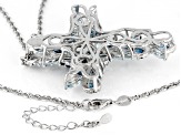 Blue Topaz Rhodium Over Sterling Silver Cross Pendant With Chain 11.07ctw
