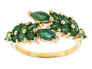 Picture of Green Emerald 18k Yellow Gold Over Sterling Silver Bypass Ring 1.34ctw