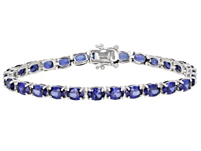 Blue Lab Created Sapphire rhodium over sterling silver tennis bracelet 18.61ctw