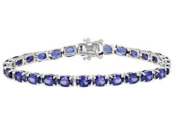 Picture of Blue Lab Created Sapphire rhodium over sterling silver tennis bracelet 18.61ctw