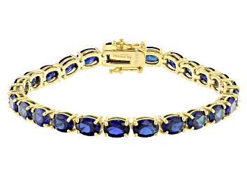 Picture of Blue Lab Created Sapphire 18k Yellow Gold Over Silver Bracelet 18.91ctw