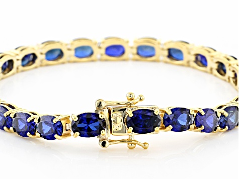 Blue Lab Created Sapphire 18k Yellow Gold Over Silver Bracelet 18.91ctw