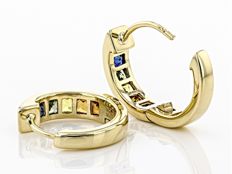 Mixed-Color Sapphire 10k Gold Huggie Hoop Earrings 1.33ctw