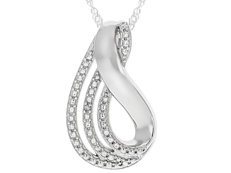 Round White Diamond Accent Rhodium Over Sterling Silver Drop