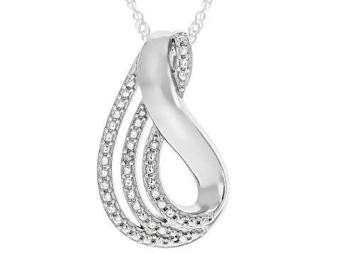 Round White Diamond Accent Rhodium Over Sterling Silver Drop Pendant