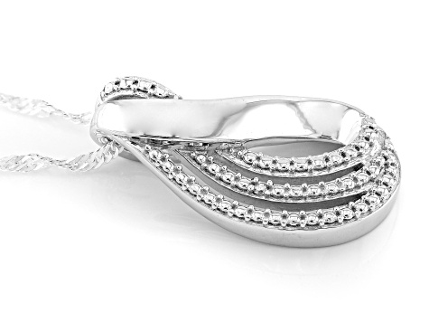 Round White Diamond Accent Rhodium Over Sterling Silver Drop Pendant