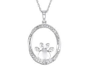 White Diamond Rhodium Over Sterling Silver Paw Print Pendant With Rope Chain 0.17ctw