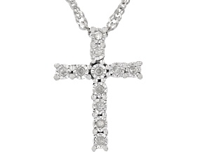 White Diamond Accent Rhodium Over Sterling Silver Cross Pendant With 18" Singapore Chain