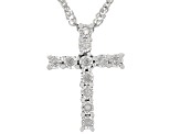 White Diamond Accent Rhodium Over Sterling Silver Cross Pendant With 18" Singapore Chain