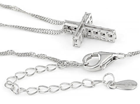 White Diamond Accent Rhodium Over Sterling Silver Cross Pendant With 18" Singapore Chain