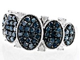 Blue And White Diamond Rhodium Over Sterling Silver Cluster Ring 1.00ctw