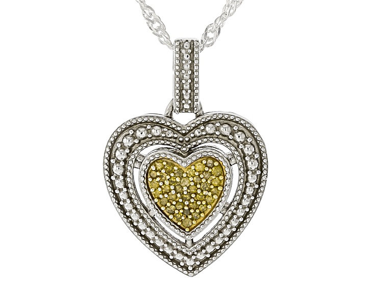 ✨️一点物✨️ハートシェイプPendant Yellow Diamond Rhodium Over Sterling Silver Heart Pendant With