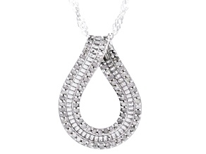 White Diamond Rhodium Over Sterling Silver Slide Pendant With Singapore Chain 0.25ctw