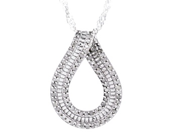 Picture of White Diamond Rhodium Over Sterling Silver Slide Pendant With Singapore Chain 0.25ctw